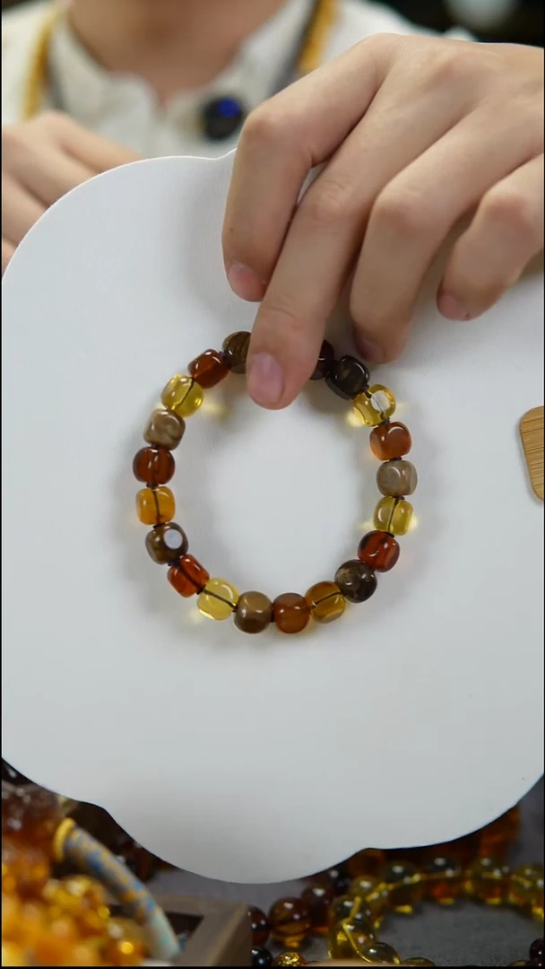 手串琥珀未镶嵌9mm天然琥珀多宝方糖手串