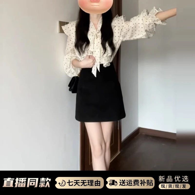 法式别致绝美波点连衣裙子女春2025新款高级感衬衫短裙两件套装裙