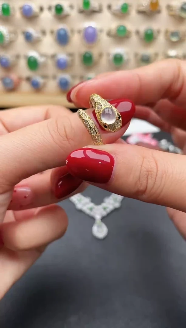 银S925镶嵌戒指翡翠一物一证一礼盒