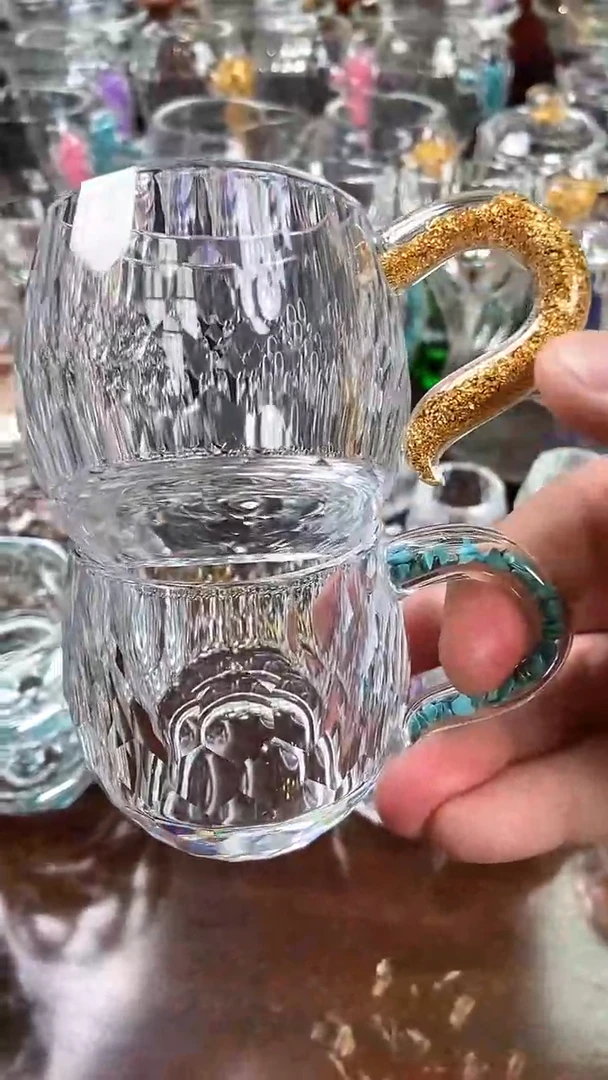 【闪购商品】玺宴新款水晶弯把小茶碗绿松石+金箔