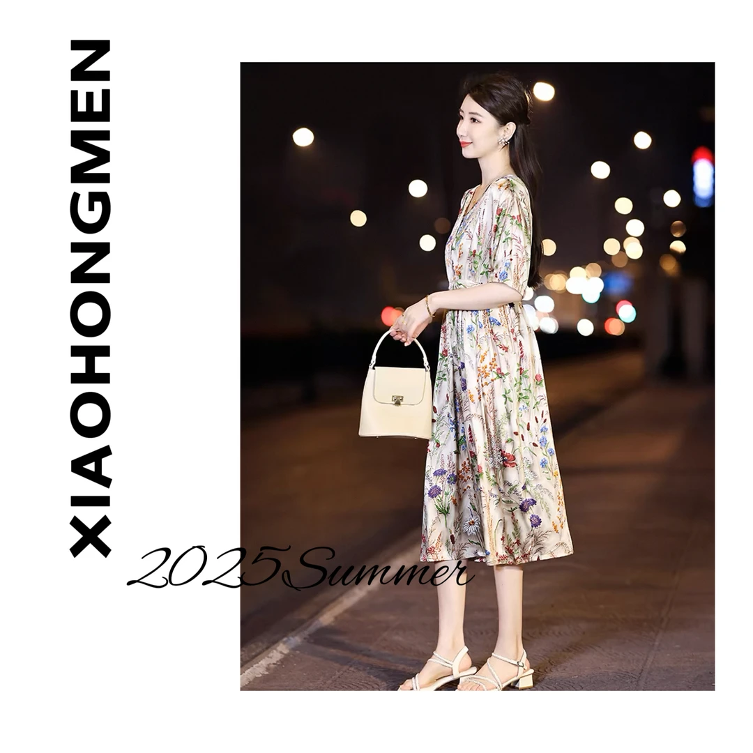 A147 2025新款女夏季收腰显瘦高级碎花连衣裙