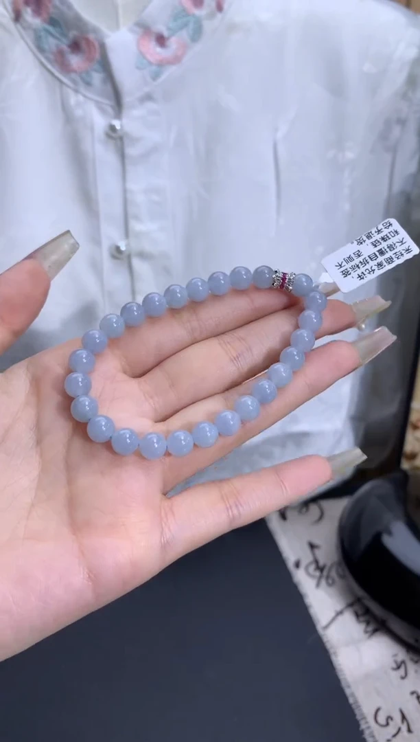 【闪购商品】翡翠手链未镶嵌糯冰蓝底 卡7mm