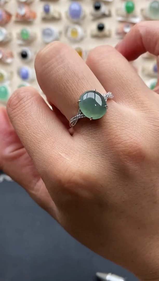 银S925镶嵌戒指翡翠缅甸天然A货翡翠22 4-1