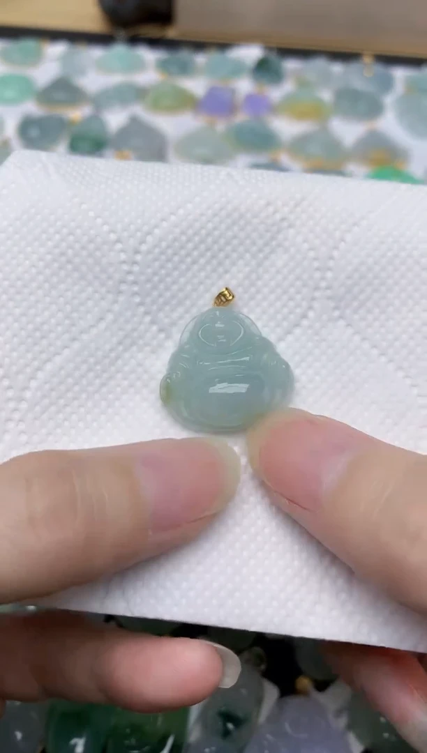 翡翠18K金镶嵌颈饰天然A货翡翠