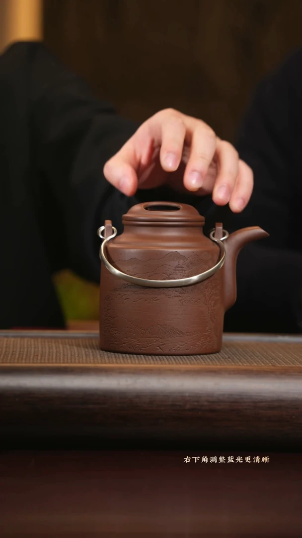 【闪购商品】紫砂茶壶gxz 洋桶 紫泥 330+四大天王杯