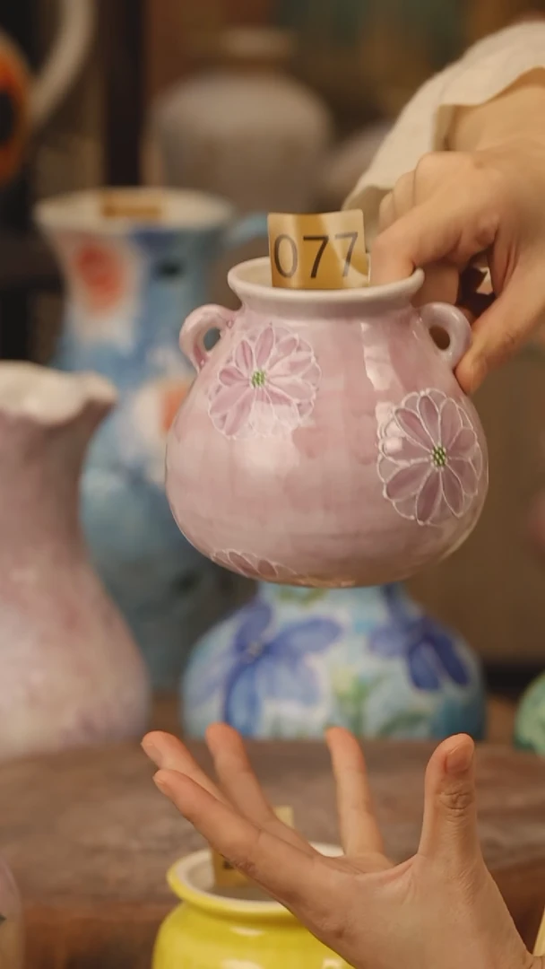 陶瓷景德镇设计师手作花器摆件侘寂风@M077@