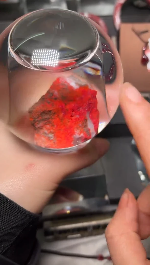 天然辰砂朱砂晶体随型毛料水晶球摆件122410