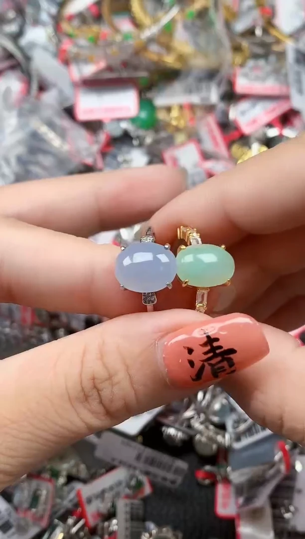 银S925镶嵌戒指翡翠天然A货缅甸翡翠