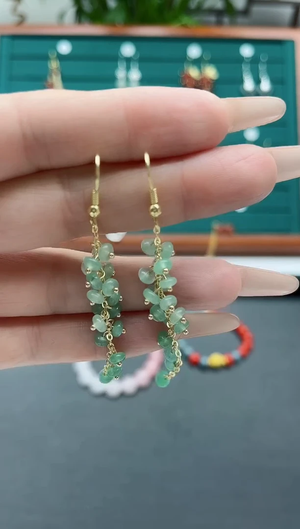 【闪购商品】东陵石耳饰银S925镀金镶嵌9东陵玉