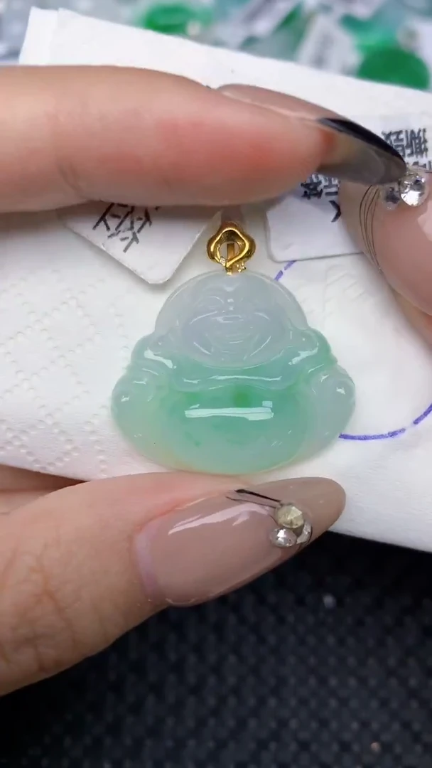 颈饰18K金镶嵌翡翠天然缅甸翡翠a货百元以上9元证书费自理