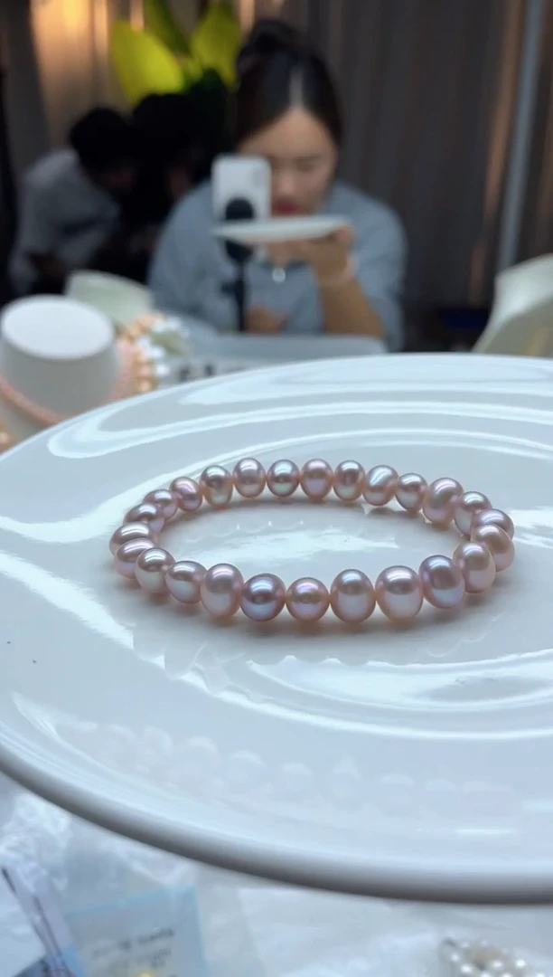 未镶嵌手链淡水珍珠7-8mm粉紫手链（多样性发一）
