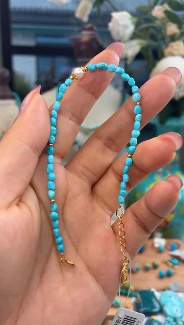 银S925镀金镶嵌绿松石手链1