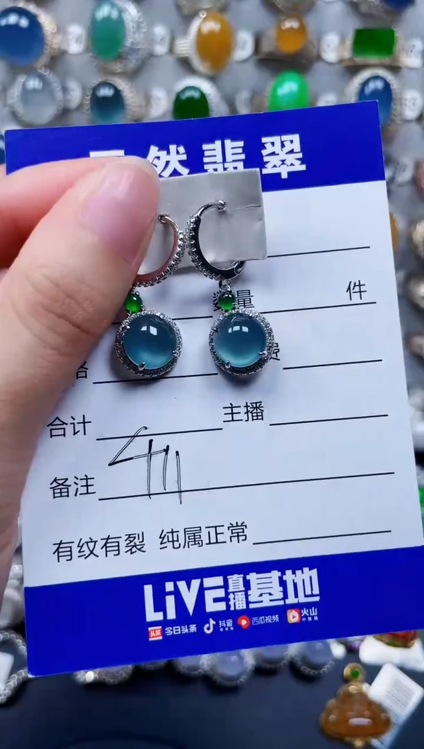 银S925镶嵌翡翠耳饰411