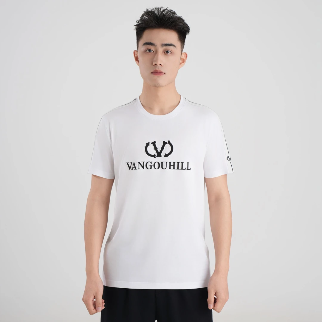 梵高希男装24夏季新款品牌LOGO字母提花轻奢匹马棉合身短袖T恤男