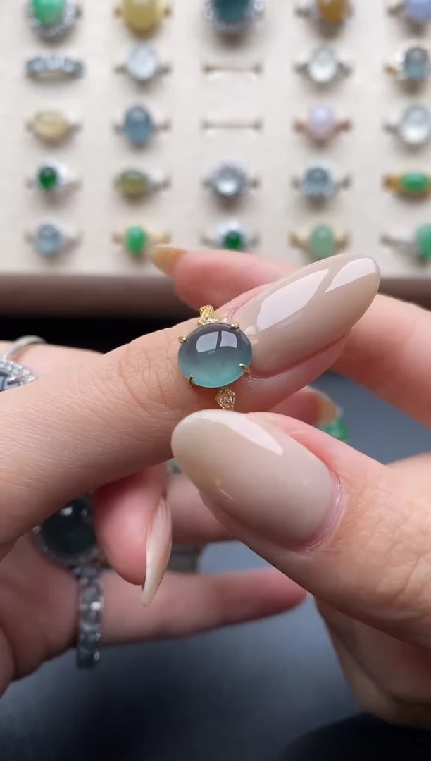 银S925镶嵌戒指翡翠一物一证一礼盒