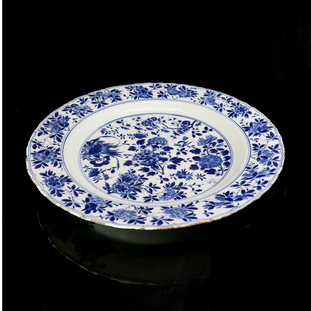 50.清康熙青花四季花卉花口大盘