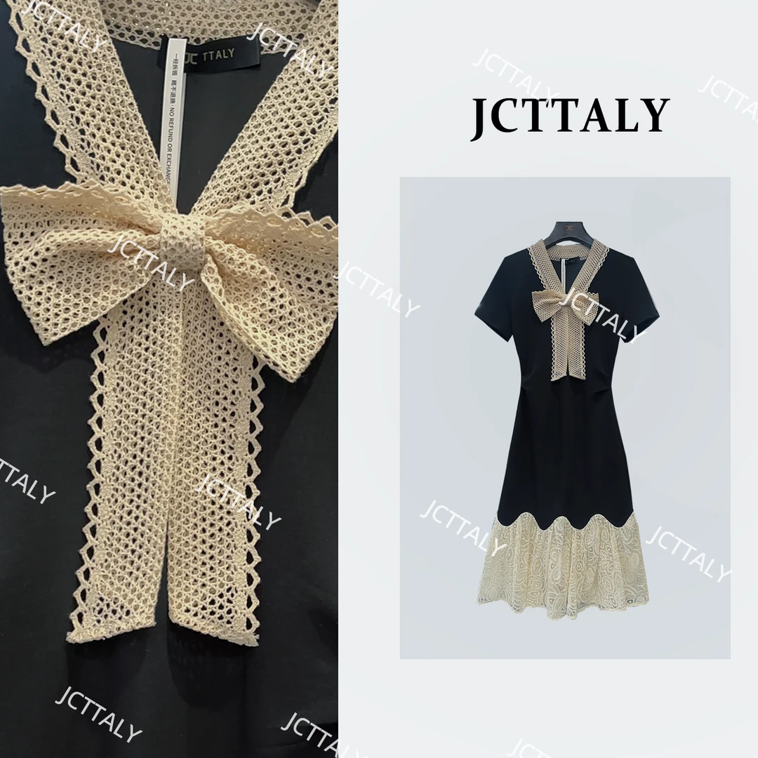 【vian专属】公主风刺绣中长裙拼接中腰连衣裙系带蕾丝JC-A4096
