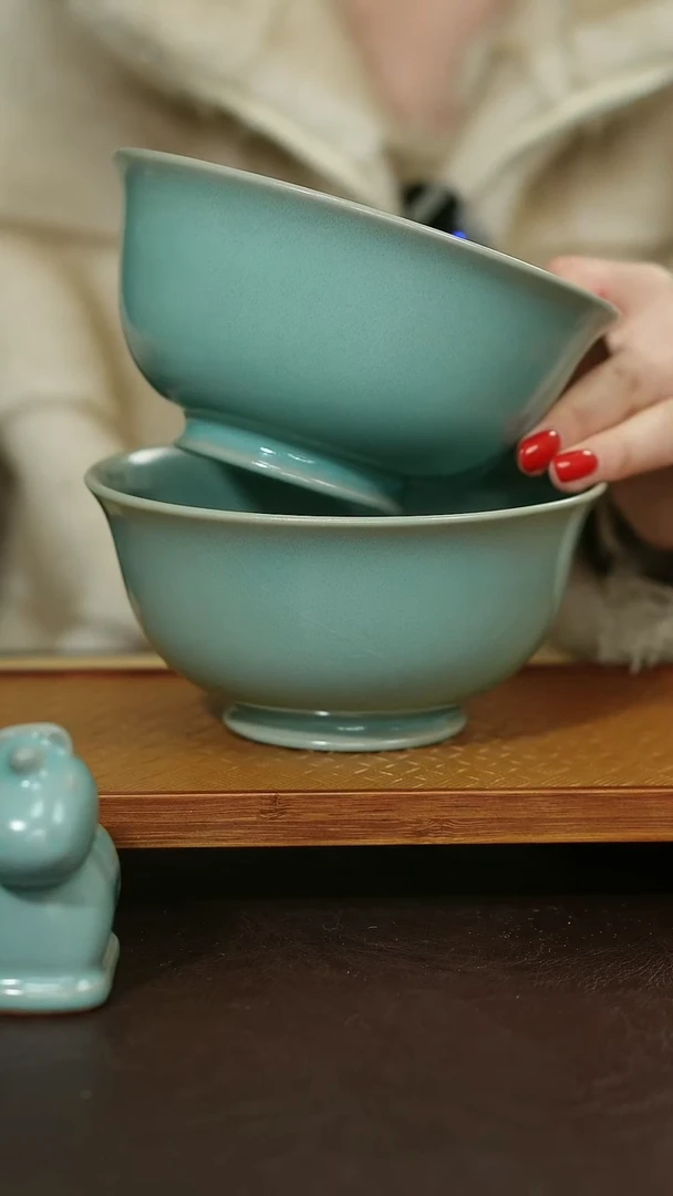 摆件瓷原矿原釉汝宋汝瓷 汝瓷碗一对福利