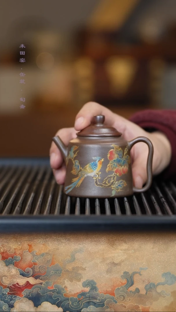 茶壶紫砂柴烧天茶星紫泥绶带鸟桃子150cc