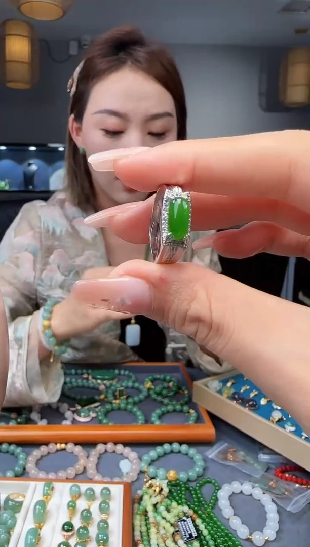 和田玉戒指银S925镶嵌1