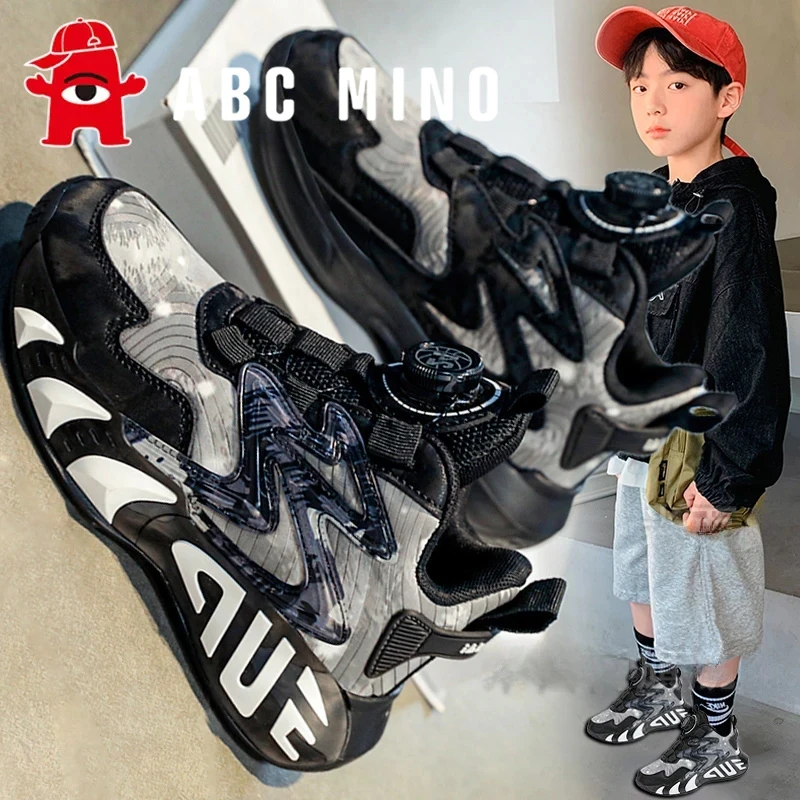 ABC MINO男童鞋2025春秋新款耐磨减震儿童篮球鞋男孩旋转扣运动鞋