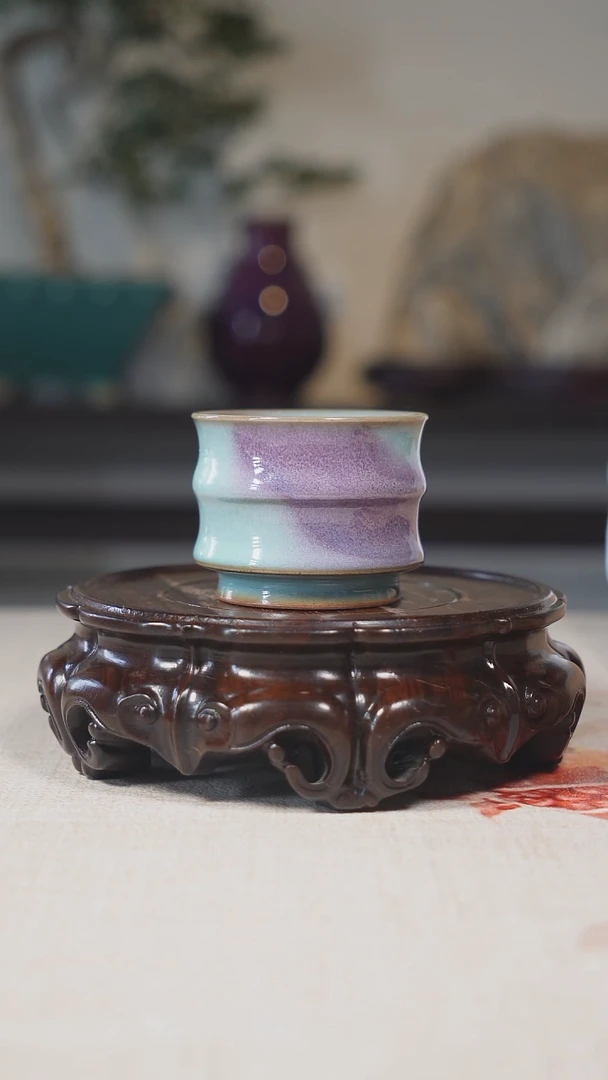 其他五大名窑-钧窑天青紫斑竹节杯