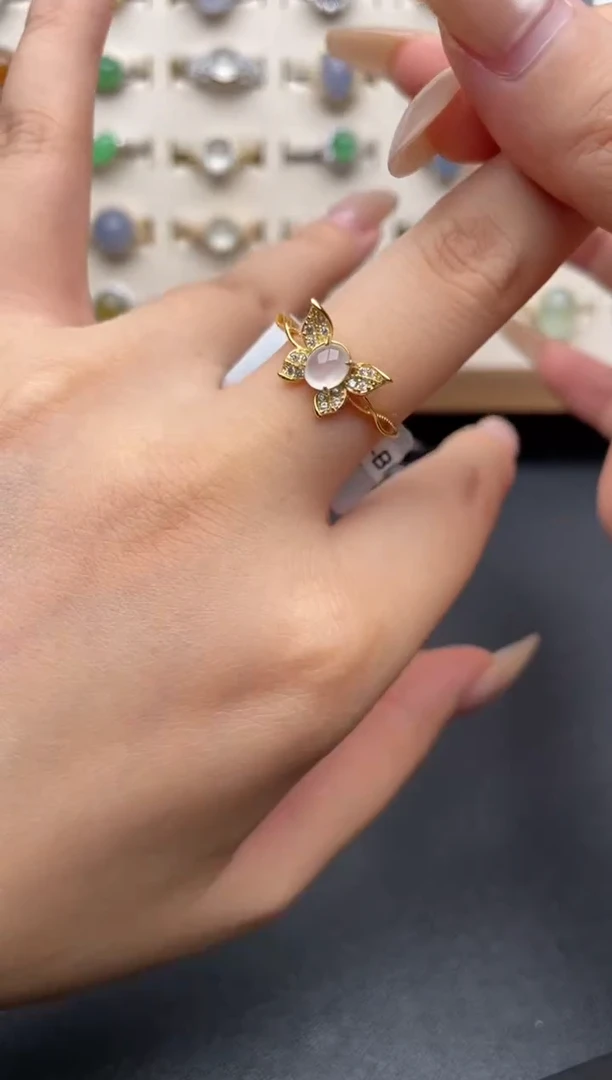 银S925镶嵌戒指翡翠一物一证一礼盒