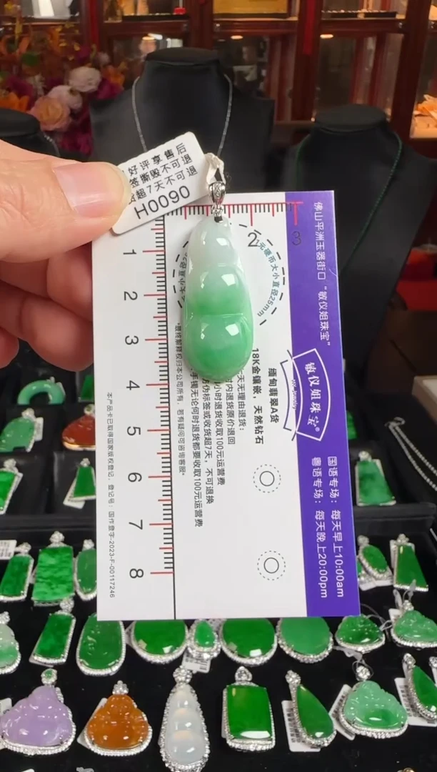 颈饰18K金镶嵌翡翠H0090绿富贵豆