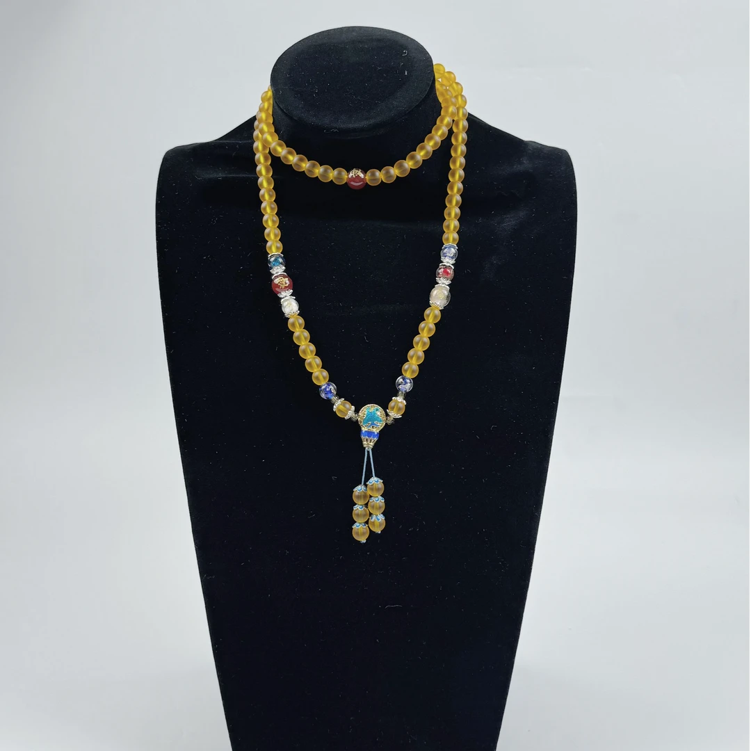 琉璃净界 磨砂琉璃项链长串珠五行俱全文玩平安佛珠本命圆满念珠