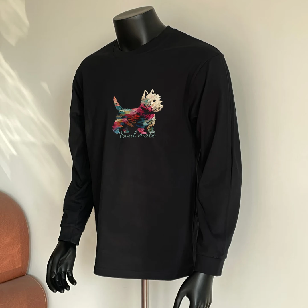 260克秋冬季美式纯棉重磅长袖潮流仿刺绣印花小圆领潮流休闲长袖