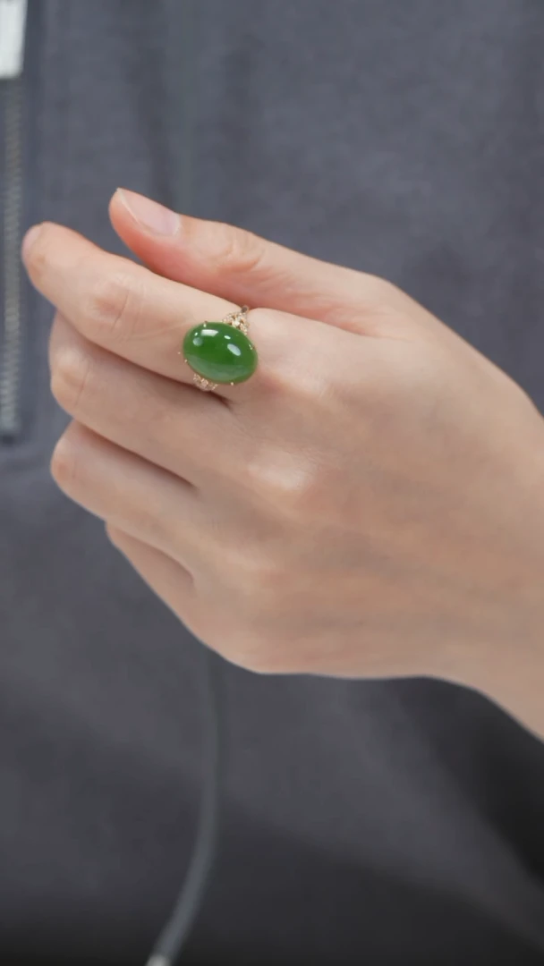 18K金镶嵌戒指和田玉戒指w0738