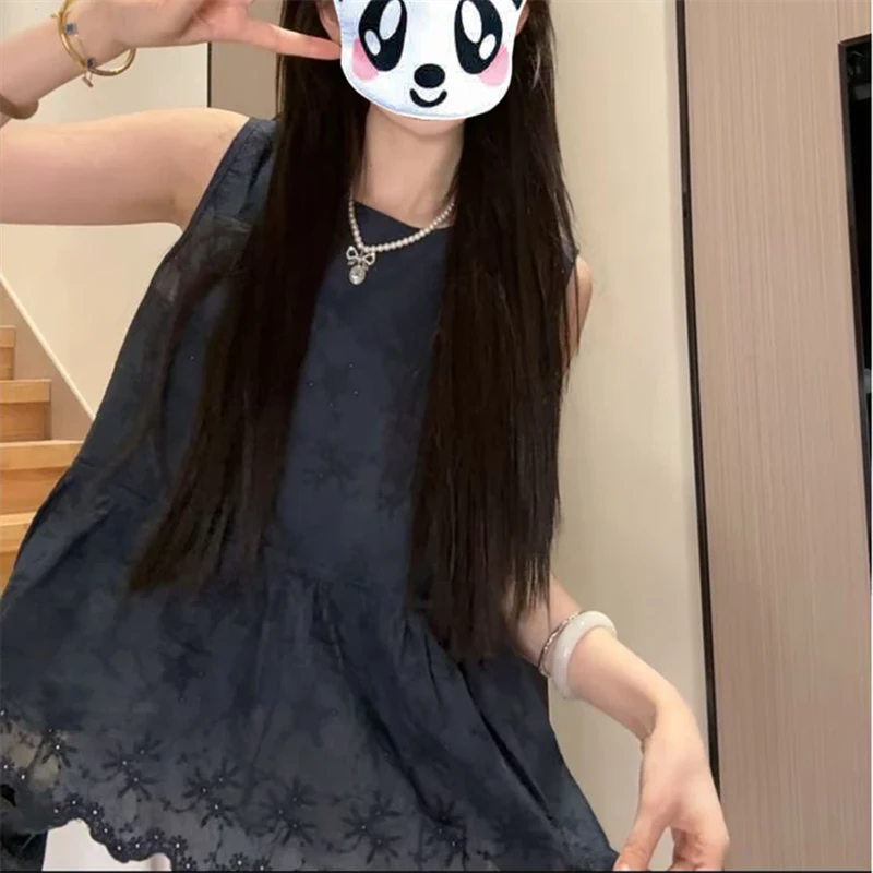 设计感气质蕾丝刺绣无袖背心花边2025夏季娃娃衫减龄上衣