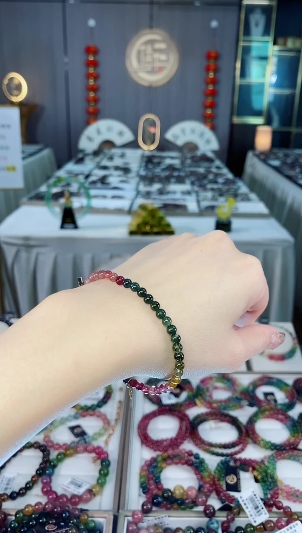 未镶嵌老矿碧玺透体单圈手串4mm+碧玺dan多样性发货一条