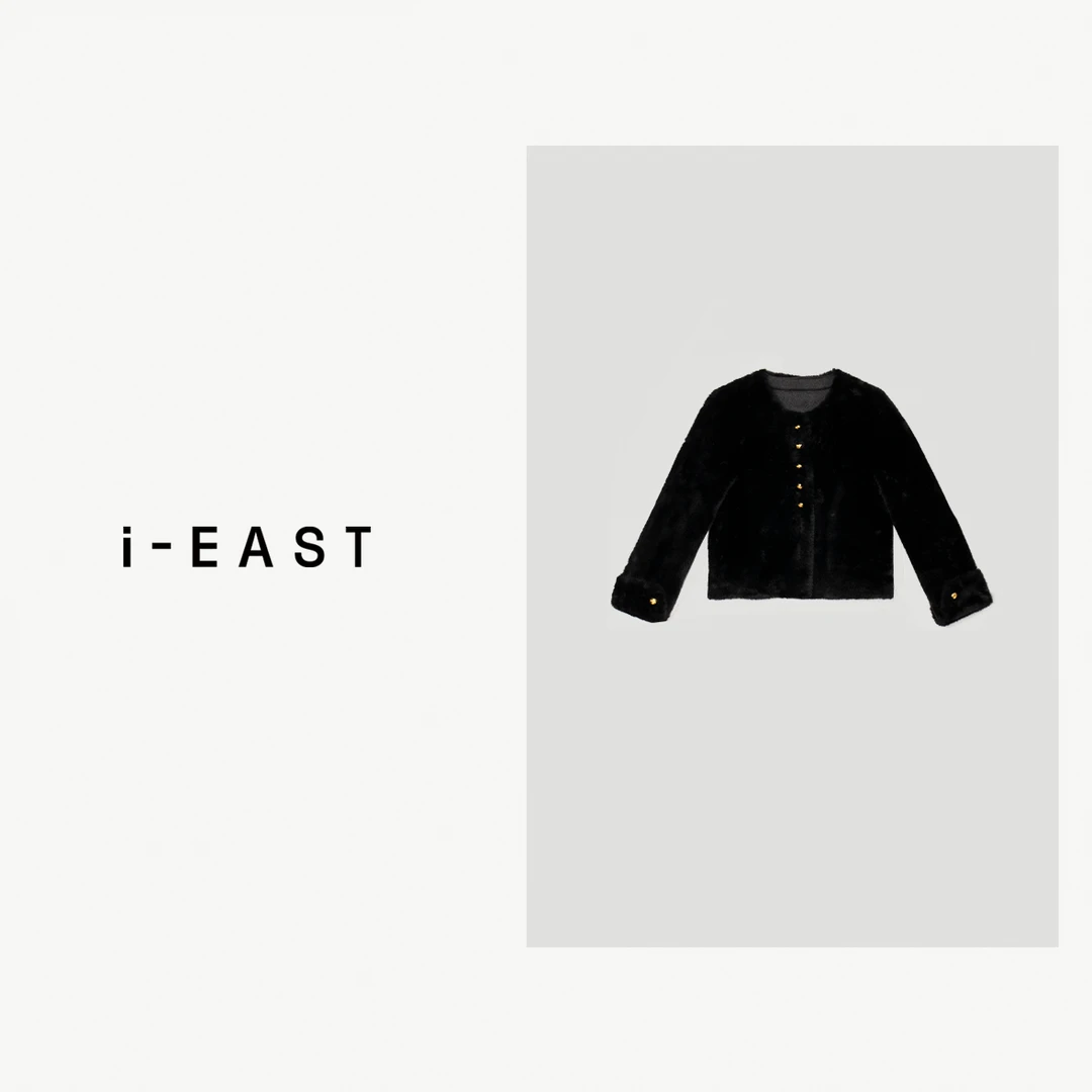 i-EAST 铂金御姐~富家金扣饰毛茸茸短外套-4Q WT10097