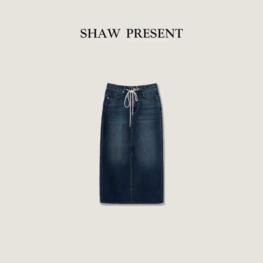 《S-P》叙境* 100%赛络纺有机棉 抽绳后开叉系带 牛仔半裙HK-DMG007