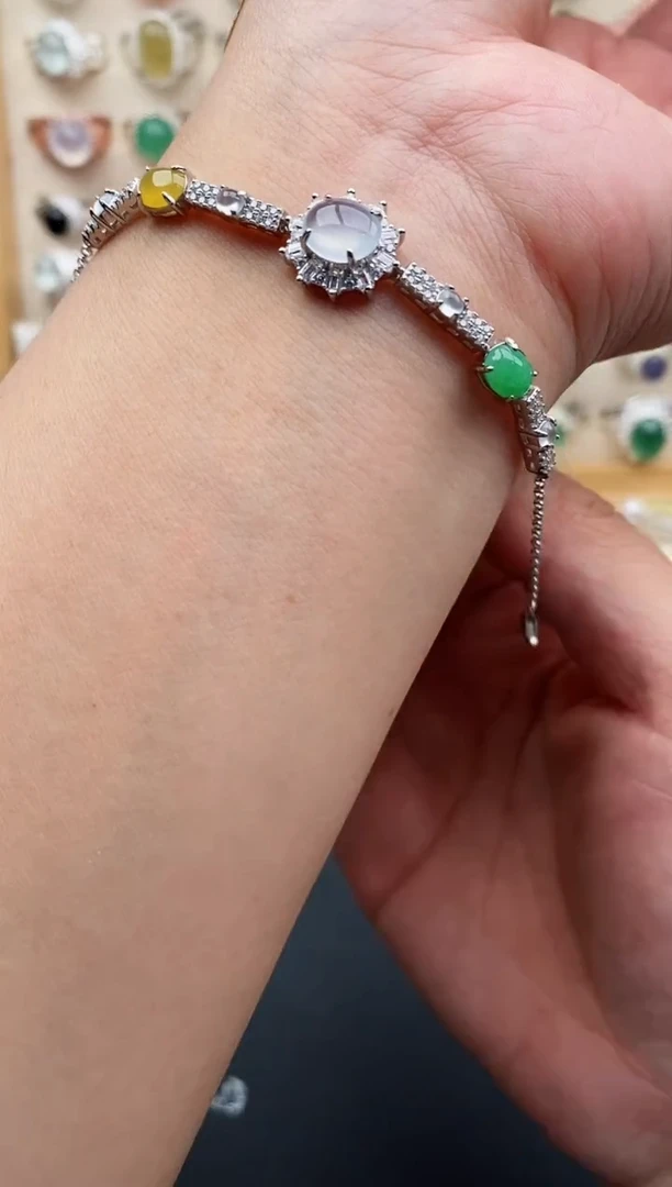 银S925镶嵌戒指翡翠天然缅甸翡翠A货222-2-7