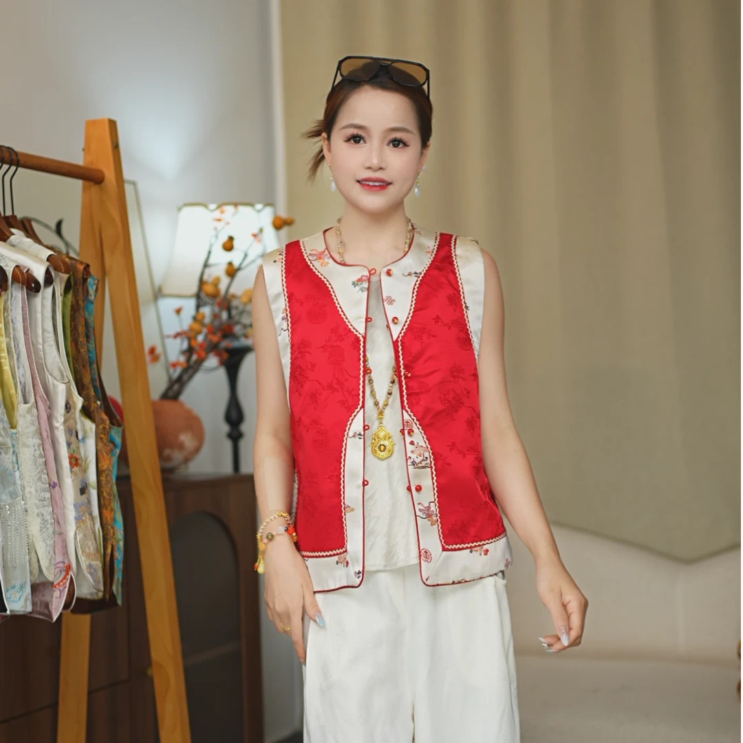 CHUNTIAN/椿锦【今绣】新中式宋锦提花双面双穿马甲