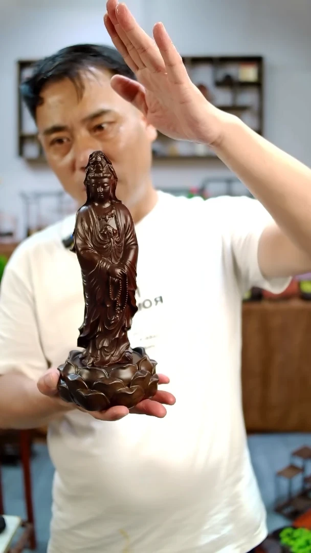 木黑檀观音+含苞待放莲花外12公分