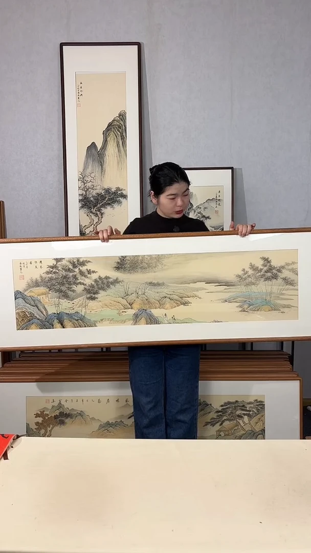 国画手绘*携琴访友*52*172cm带框发货