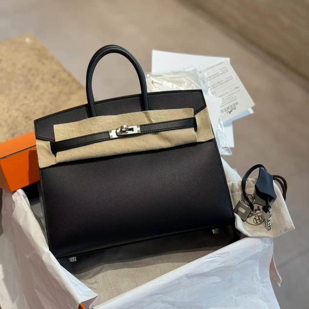 99新 Hermes/爱马仕 birkin25 黑银 外缝 madame Y /081110