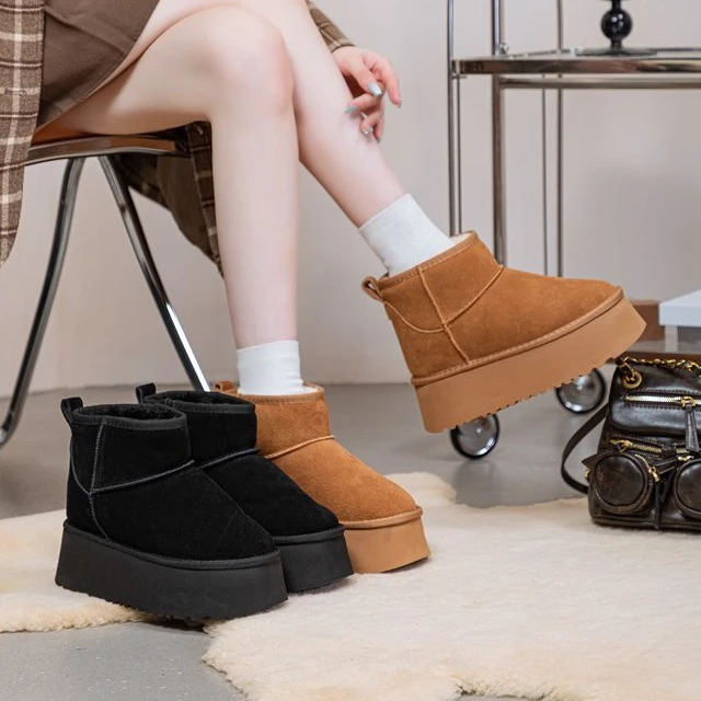 增高松糕超轻厚底短靴厚绒面包鞋冬季保暖雪地靴女靴XBH825-6