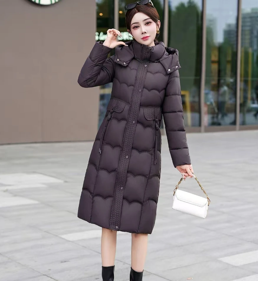 新款过膝棉服女士中长款收腰显瘦棉袄冬季加厚外套8502款-A341