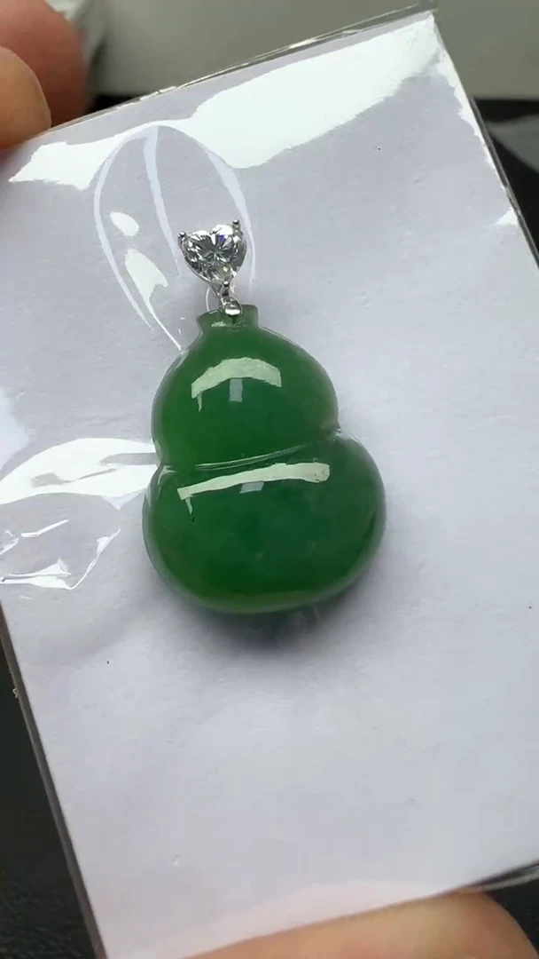吊坠(不含链)18K金镶嵌翡翠翡翠葫芦吊坠