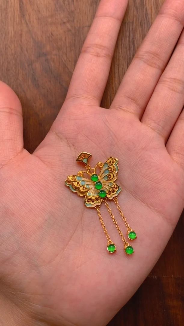 【闪购商品】翡翠吊坠(不含链)银S925镶嵌蝴蝶吊坠