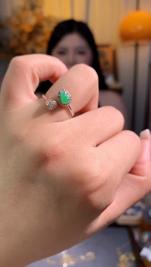 翡翠戒指银S925镶嵌戒指