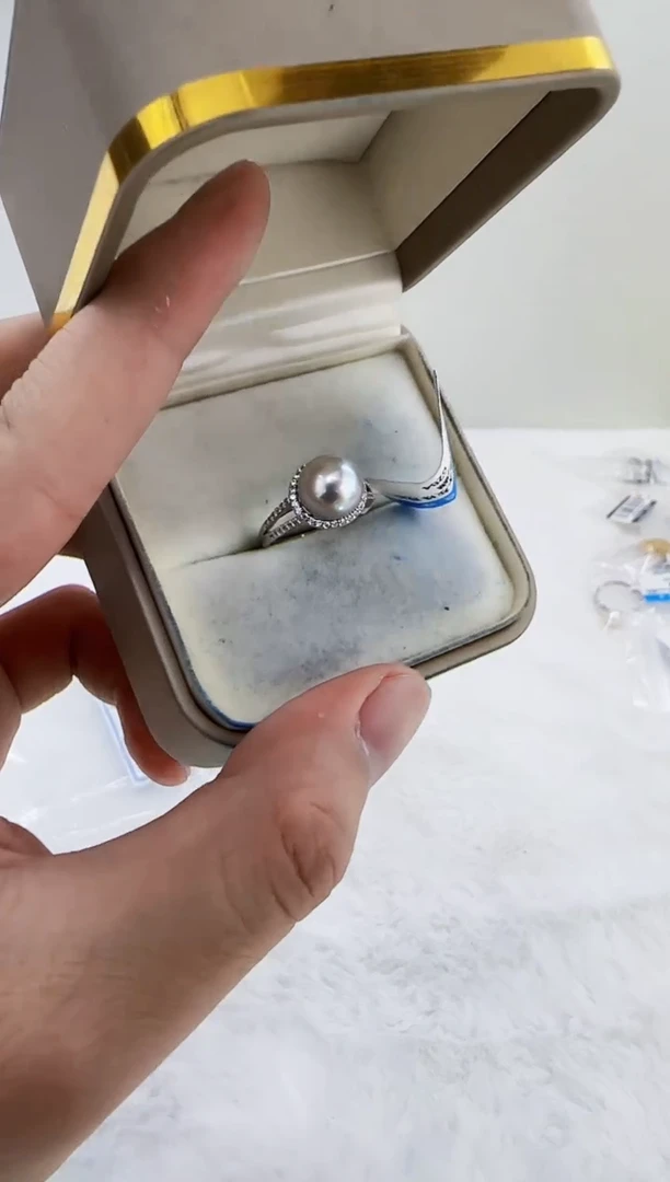 银S925镶嵌海水珍珠DA灰珠戒指9  c284