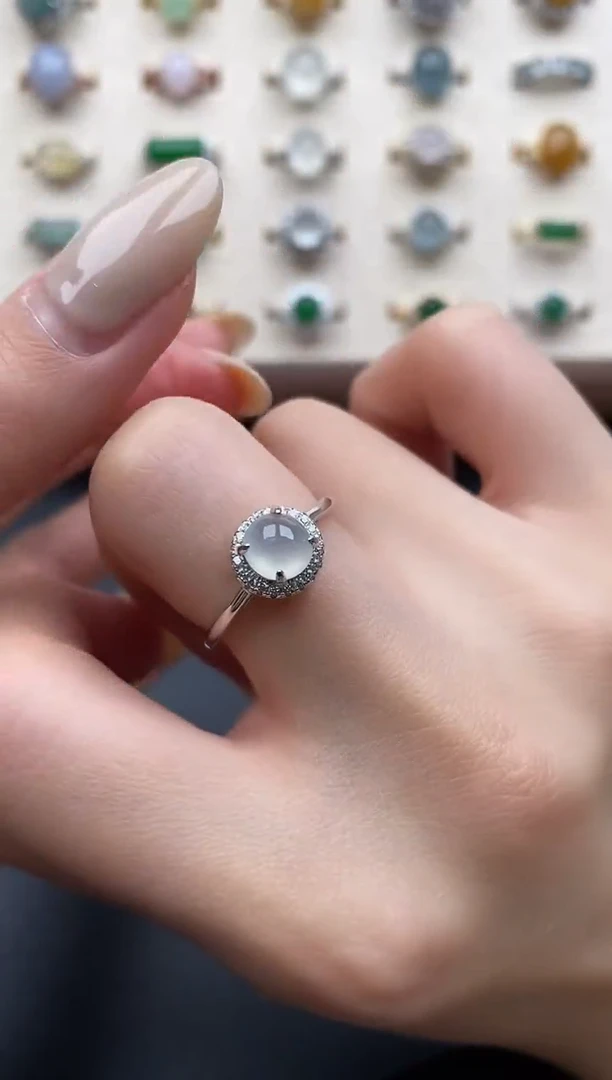 银S925镶嵌戒指翡翠一物一证一礼盒