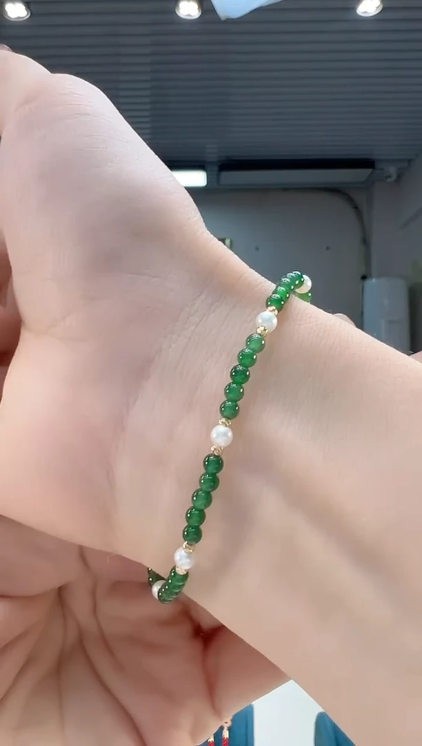 【闪购商品】翡翠手链18K金镶嵌翡翠珠串手链