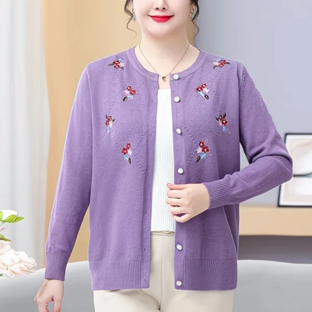 秋冬外搭开襟烫钻绣花系扣毛衣开衫YR25601