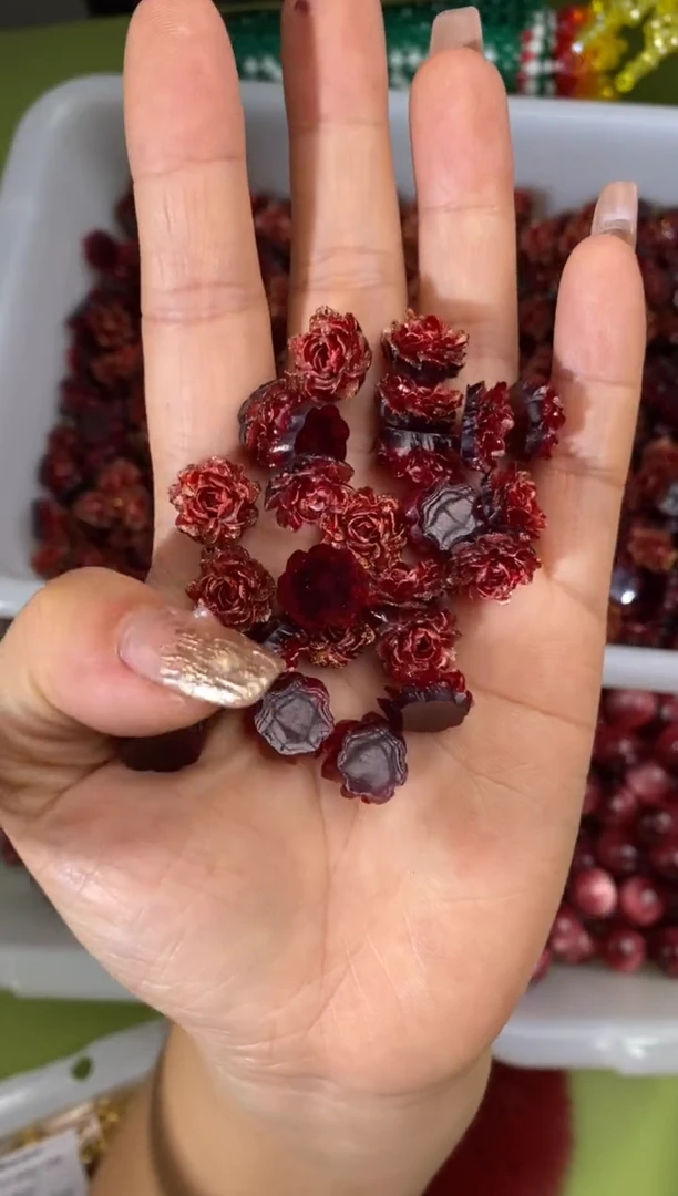 玻璃2763卡16软桃花100个酒红色